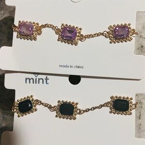 Mint Gold Bracelet with Purple and Black Stones - 2 pcs